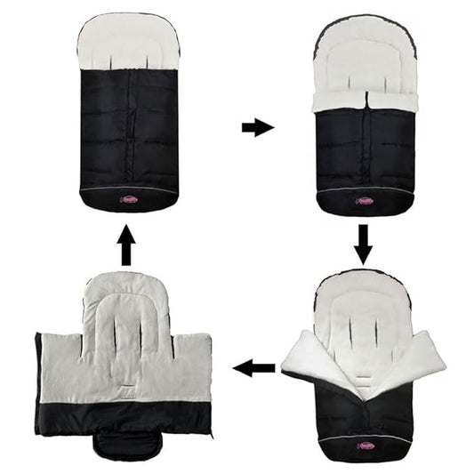German Designed Universal Stroller Footmuff, 5 Way Zippers Style for Baby Easy in & Out of Water Repellent Winter Stroller Bunting Bag, Height/Temperature Adjustable Anti-Kick Stroller Sleeping Bag