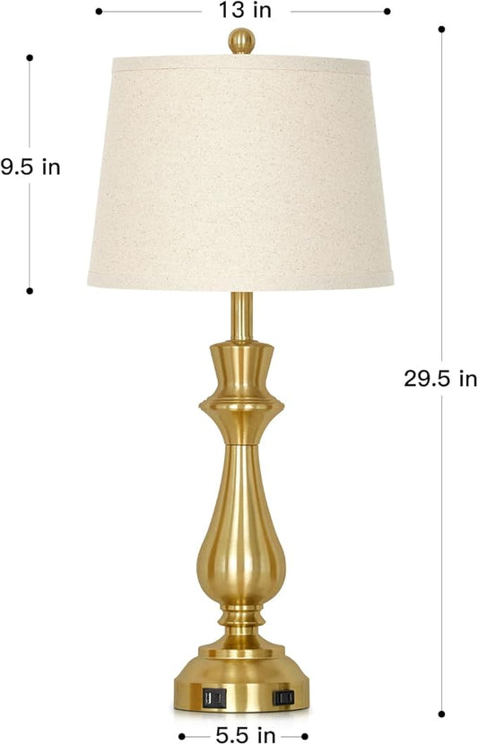 luxeflow Modern Gold Table Lamps Set of 2 for Living Room,30" Tall Bedside Lamp with USB Charging Port,3-Way Dimmable Touch Nightstand Lamp for Bedroom Desk Side Table Office,Gold