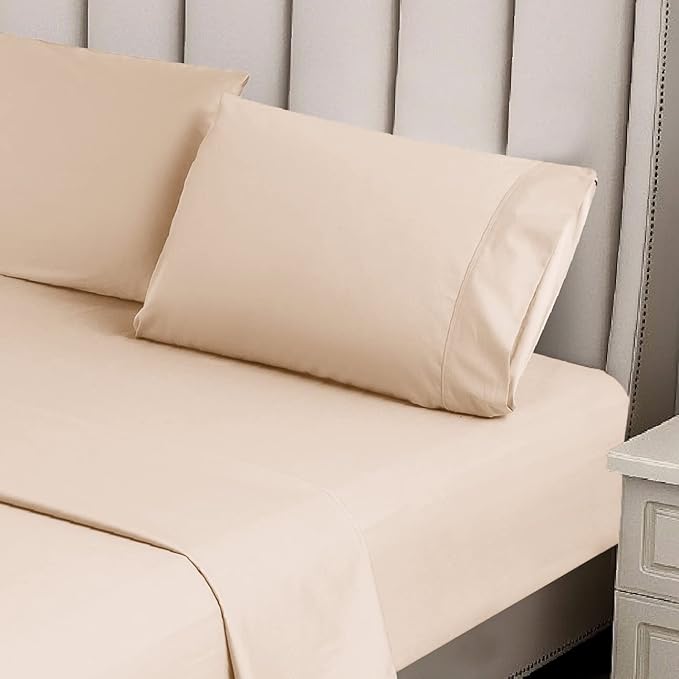 Twin Beige Sheet Set, 4 Piece Microfiber Bed Sheets，Soft Flat Bed Sheets Cover, Hotel Luxury 1800 High Thread Count Comfy Sheets, 21" Deep Pocket Fitted Sheets, Wrinkle Free