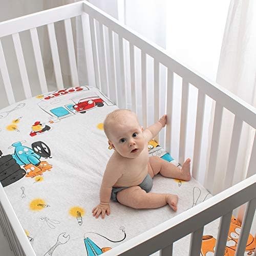 JumpOff Jo - Fitted Crib Sheet, Super Soft 100% Cotton Sheet for Standard Crib Mattresses and Toddler Beds, 28 in. x 52 in. - Jo's Garage (Heather Grey Jersey)