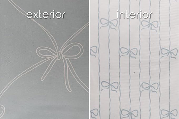 Beddy's Bow & Ribbon Themed Durable Zipper Bedding for Kids, Bed in a Bag, Baby Blue Comforter & White Pinstripe Sheets, Includes Pillowcase & Pillow Sham, Easy to Make & Wash