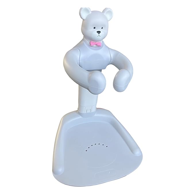 Adjustable Height Baby Shower Stand with Anti-Slip Base - Portable Bath Helper for Infants & Toddlers (8-36 Months), Safe Standing Bath Support & Tub Assistant Grey Bear