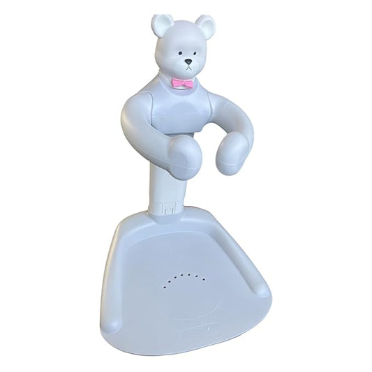 Adjustable Height Baby Shower Stand with Anti-Slip Base - Portable Bath Helper for Infants & Toddlers (8-36 Months), Safe Standing Bath Support & Tub Assistant Grey Bear