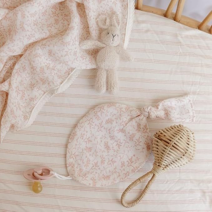 Ely's & Co. Bassinet Sheets, Baby Girl Fitted Bassinet Mattress Sheet Set - 2 Pack, 100% Jersey Knit Cotton, fits Oval, Hourglass and Rectangle Mattress, Pink Linear Floral Collection, 32”x16”x3”