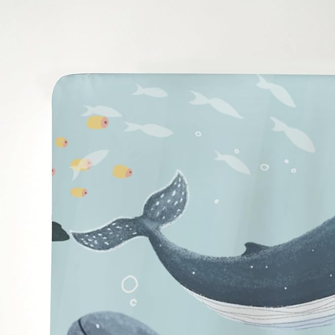 Boho Ocean Animals Baby Crib Sheets Boy Girl 28"x52" Whale Shark Jellyfish Coral Seaweed Soft Snug Fitted Crib Mattress Cover Nautical Coastal Marine Baby Sheet for Standard Crib & Toddler Mattress
