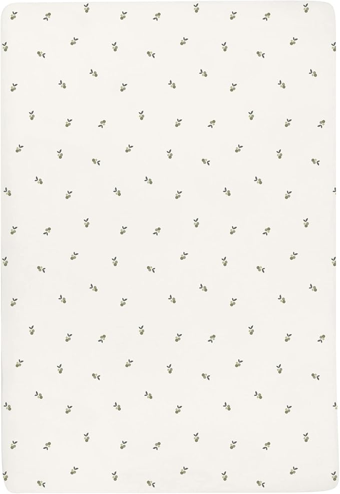Ely's & Co. Patent Pending Waterproof Pack and Play Sheets, 100% Cotton with Waterproof Lining – 2 Pack Fitted Mini Crib Sheet Set, Berry and Cluster Dot (Sage) 38” x 24”