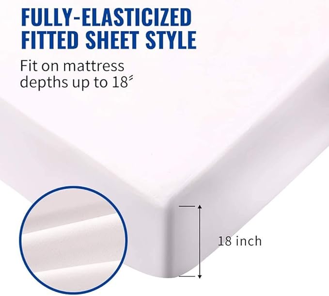 Mecerock 6 Colors Navy Blue Twin Size Waterproof Mattress Protector Washable Mattress Cover Fitted to 18" Deep