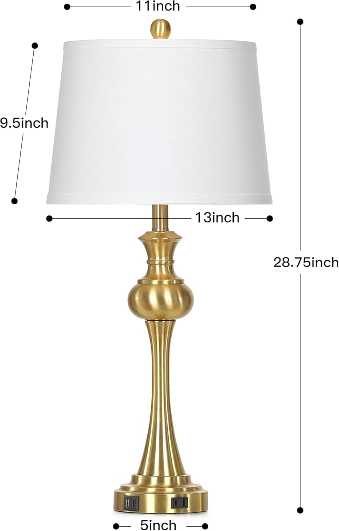 Cinyirong 28.75" Gold Table Lamps Modern 3-Way Touch Control Dimmable Bedside Lamp with USB A+C Ports & AC Outlets for Living Room Bedroom Nightstand Lamp (Bulb Included)