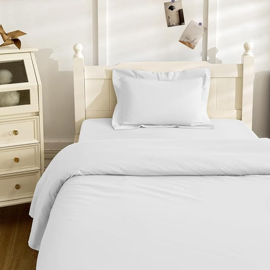 3 Piece Toddler Sheet Set,White Basics Bed Sheet Set for Toddler,Microfiber 3-Piece Soft Breathable Crib Bedding Set for Kids,Includes Flat Sheet,Fitted Sheet,Pillowcase