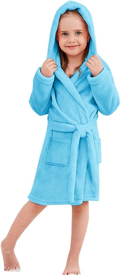 Umeyda Girls Fleece Hooded Robes, Warm Printed Bath Robe for Kids Soft Fuzzy Bathrobe for Gifts