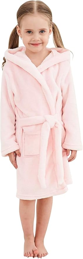 Umeyda Girls Fleece Hooded Robes, Warm Printed Bath Robe for Kids Soft Fuzzy Bathrobe for Gifts