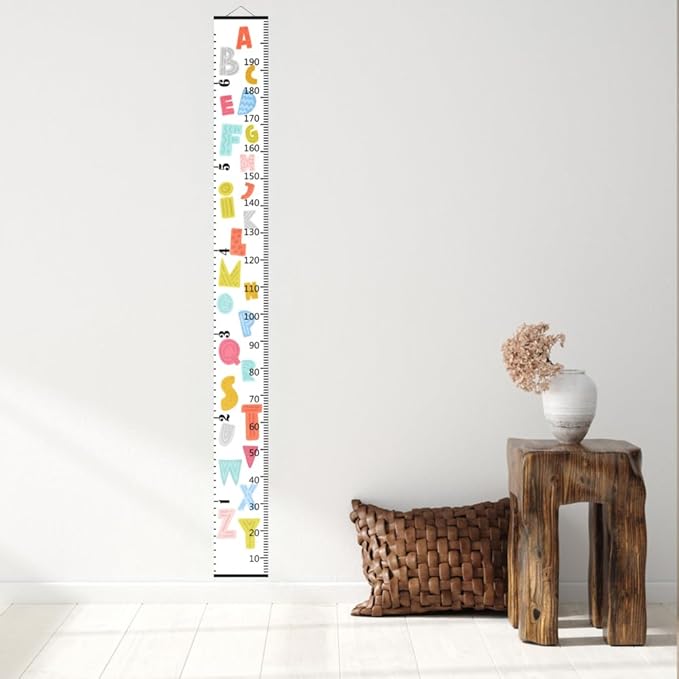 Nustila Colorful Alphabet Growth Chart for Kids Baby Height Chart Ruler Removable Canvas Wooden Frame Hanging Wall Rulers Measurement Charts for Toddler Room Nursery Decor - 79"X7.9" with Black Wood