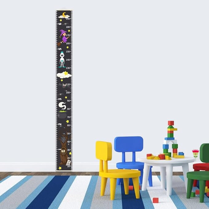 Baby Height Growth Chart - Canvas Height Chart for Kids Baby Child Toddler Boys Girls Growth Chart for Wall Room Nursery Decor Hangable and Removable Measuring Wall Ruler (Witch, Beige Wood)