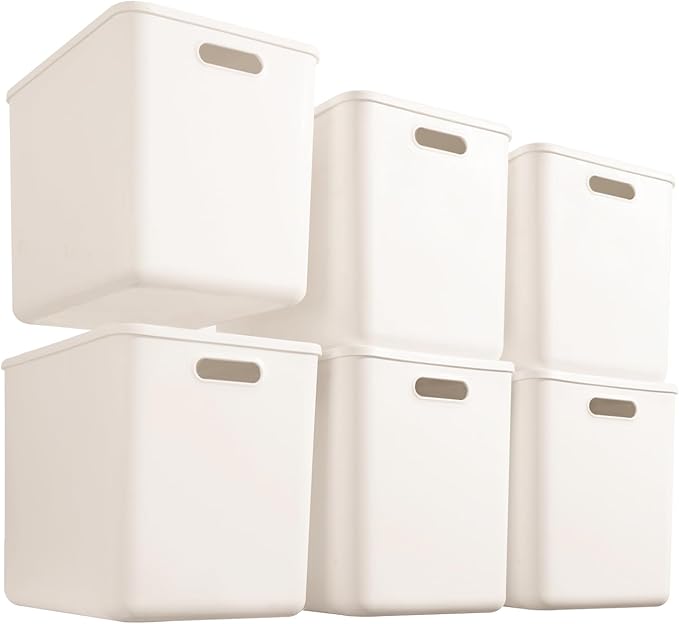 Gaoaodeyu 5 pack large plastic White storage bins with Lids, Toy Box Chest with Handle，Organizer Containers Baskets for Baby,Nursery，Shelves，Playroom, Bedroom，Office,Closet，home (White, 6XL)
