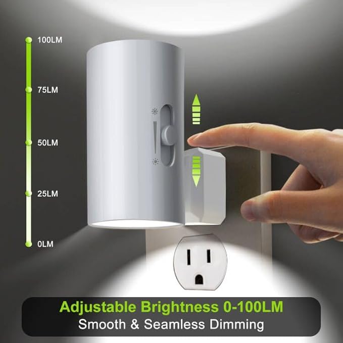 Modern Led Night Lights - Sensor Dusk To Dawn, 5000K Daylight White, Dimmable 0-100 LM, 2 Pack for Bathroom, Bedroom, Kitchen, Toilet, Hallway