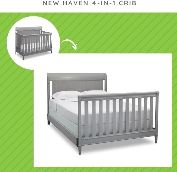 Full-Size Conversion Kit Bed Rails Compatible with Haven & New Haven Convertible Cribs by Delta Children - Solid Wood Rail #0050 - Toddler & Adult Bed Rail for Full-Size - Baby Furniture (Grey - 026)