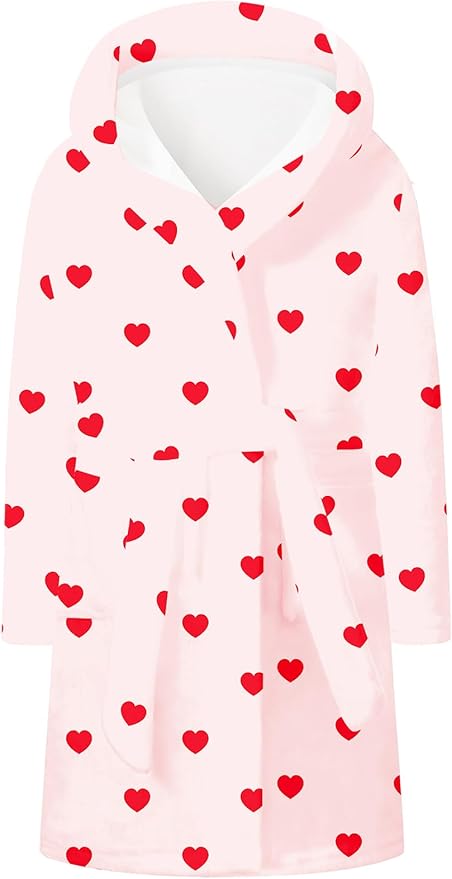 Umeyda Girls & Women Fleece Hooded Robes, Soft Fuzzy Bathrobe Warm Plush Fluffy Bath Robe for Kids Womens