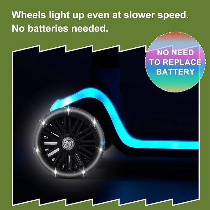 Light-Up Scooter for Kids 3-8,20 Dynamic Light Patterns for Evening Play Safety - Lean-to-Steer Kick Scooter with Adjustable Handlebar (Grows with Child) - Gift for Boys & Girls