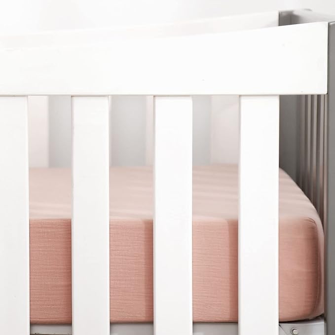 GRSSDER Soft Muslin Crib Sheet 2 Pack, 100% Cotton Crib Sheets for Boys and Girls, Fit Standard Crib Mattresses 52" x 28" Safe and Snug, Blush Pink/Beige
