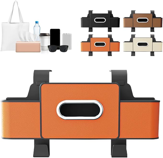 PETUPS 3-in-1 Car Backseat Organizer with Cup Holder, Tissue Box, Trash Bin & Hooks, 2026 Multifunctional Back Seat Car Organizer for Phones, Snacks, Drinks, and Handbags (Orange)
