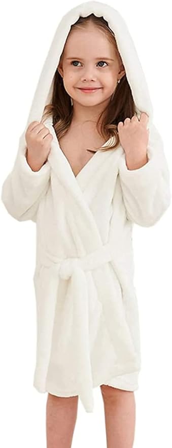 Girls Fleece Hooded Robes, Kids Soft Premium Fuzzy Bathrobe for Gifts, 2-12 Years