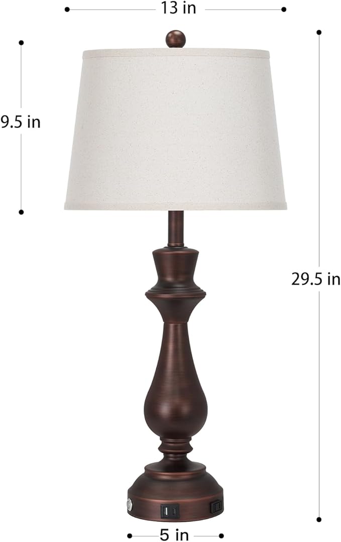 luxeflow Vintage Table Lamps Set of 2 for Living Room,30" Tall Bedside Lamp with USB Charging Port,3-Way Dimmable Touch Nightstand Lamp for Bedroom Desk Side Table Office,Brown