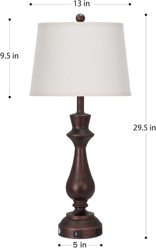 luxeflow Vintage Table Lamps Set of 2 for Living Room,30" Tall Bedside Lamp with USB Charging Port,3-Way Dimmable Touch Nightstand Lamp for Bedroom Desk Side Table Office,Brown