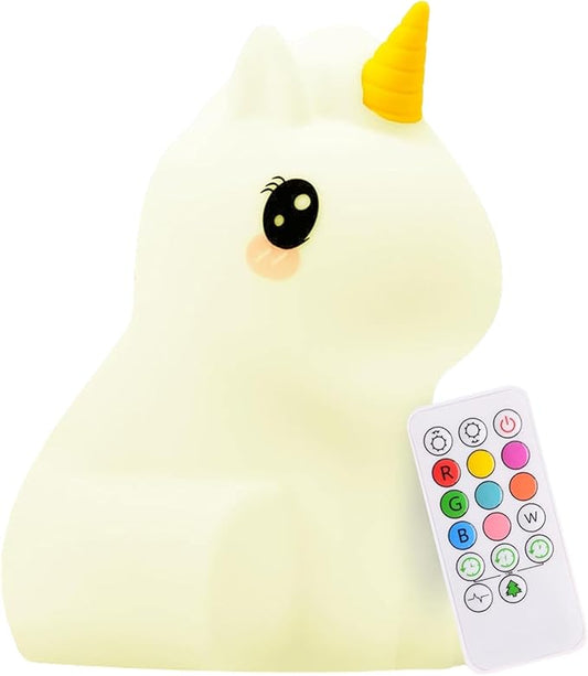 Lumipets Remote Control Silicone Night Light for Kids - Unicorn Design with 9 Soft Colors & Sleep Timer - Rechargeable, Battery-Operated Lamp for Bedroom | Baby Nursery, Toddler, Girls, Boys