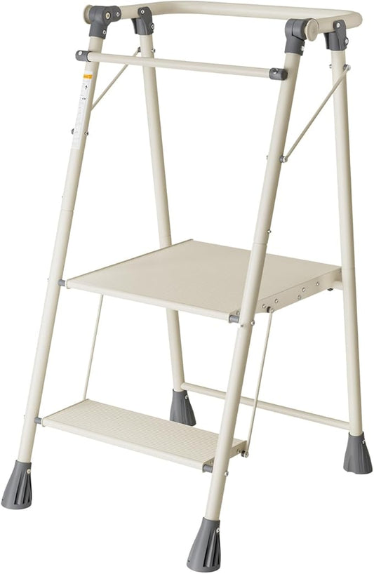 LEDLAY Aluminum Foldable Toddler Tower 2 Steps, Kids Step Stool for Kitchen, Toddler Kitchen Stool Helper with Anti-Drop Safty Railing, Multi-Functional Learning Tower with Anti-Slip Design, Gray