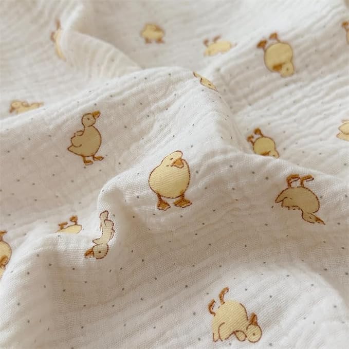 BuLuTu Cute Yellow Duck Print Duvet Cover Twin for Kids Toddler Girls Boys 100% Cotton Muslin Quilt Cover Twin, 68"x86", Ruffled Bedding Soft Breathable, Zipper Closure, No Pillowcase