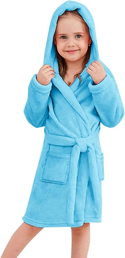 Umeyda Girls & Women Fleece Hooded Robes, Soft Fuzzy Bathrobe Warm Plush Fluffy Bath Robe for Kids Womens