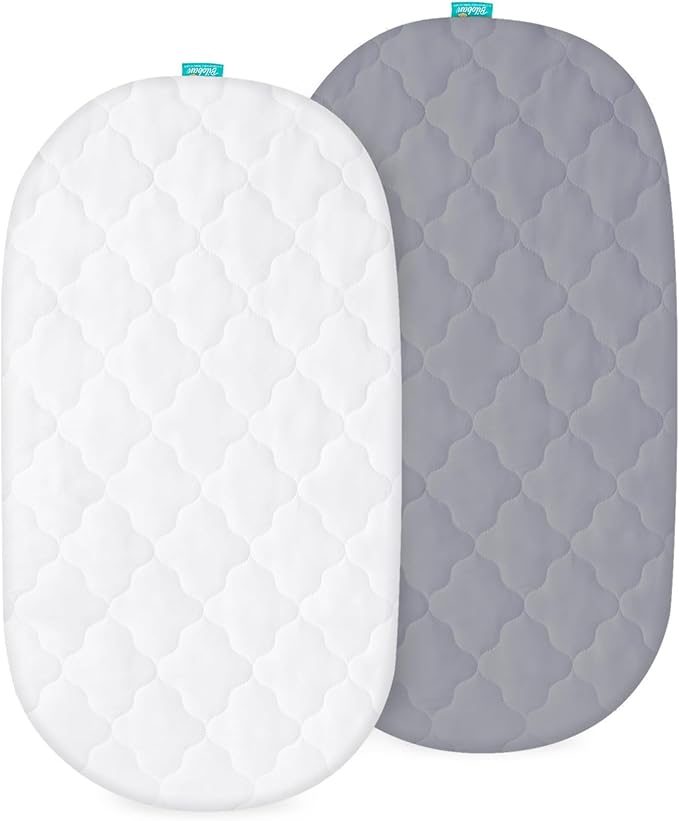 Bassinet Mattress Pad Cover, Fits 12" x 27" Moses Basket and Silver Cross Stroller Bassinet Mattress, 2 Pack, Ultra Soft Waterproof Breathable, White and Grey