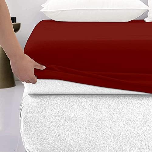 600 Thread Count Cotton Fitted Sheet for King Size|100% Egyptian Cotton Fitted Sheet|1 Piece Fitted Sheet Comfy, Ultra Soft, Breathable|16 Inch Deep Pocket Fitted Sheet in Burgundy Solid