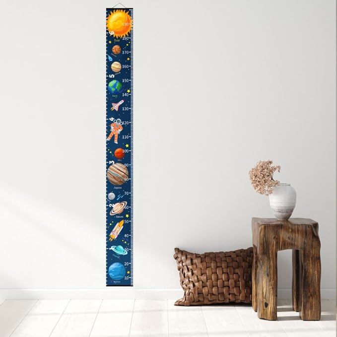 Baby Growth Chart for Wall - Height Chart for Kids Nursery Decor Wall Hanging Measurement Ruler with Black Wood Scroll Toddlers Room Decor Birthday Christmas Gifts for Boys Girls 79"X7.9" (Planets)