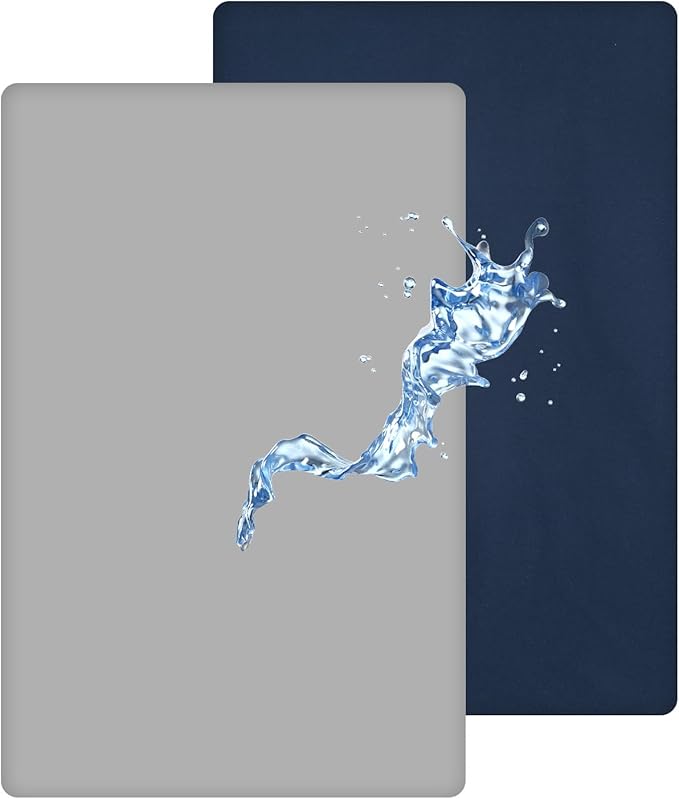 david's kids Waterproof Mini Crib Sheets, 2 Pack Ultra Soft Breathable Mini Crib Mattress Protector for Boys Girls, Universal Fit for Pack N Play, Playard and Mini Crib Mattresses, Navy Blue & Grey