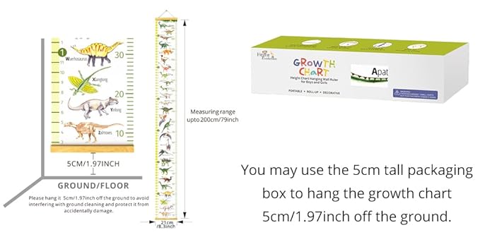 HomeEvolution Kids Growth Chart Height Measuring Chart, Dinosaur Canvas Wall Hanging Rulers for Baby Children Girls Bedroom Decor