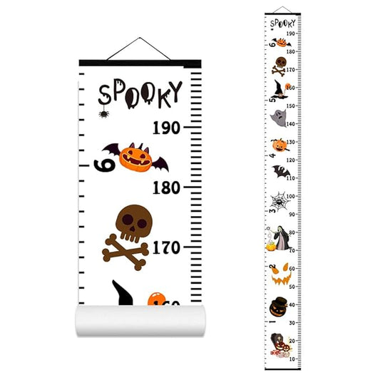 Halloween Baby Height Growth Chart - Canvas Height Chart for Kids Baby Child Toddler Boys Girls Growth Chart for Wall Room Nursery Decor Hangable and Removable Measuring Wall Ruler (B, Black Wood)