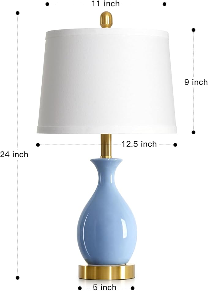 luxeflow 24″ Light Blue Ceramic Table Lamps Set of 2, Modern Classic Bedside Lamps for Bedroom Nightstand, Small Table Lamp for Living Room Side Table (2 LED Bulbs Included)