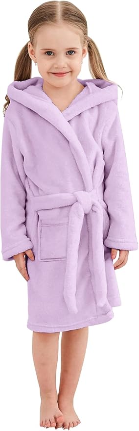 Umeyda Girls Fleece Hooded Robes, Warm Printed Bath Robe for Kids Soft Fuzzy Bathrobe for Gifts