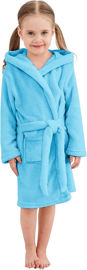 Umeyda Girls Fleece Hooded Robes, Warm Printed Bath Robe for Kids Soft Fuzzy Bathrobe for Gifts