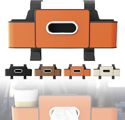 ANYSENT 3-in-1 Car Backseat Organizer with Cup Holder, Tissue Box, Trash Bin & Hooks,Multifunctional Back Seat Car Organizer for Hold Phones, Snacks, Drinks, and Handbags (Orange)