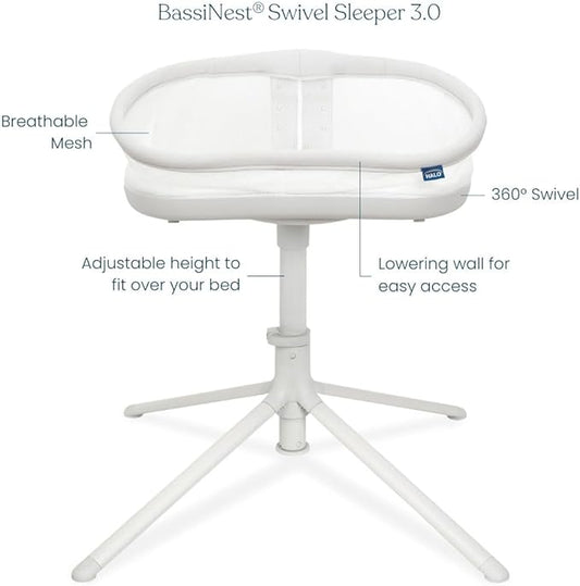 HALO BassiNest Swivel Sleeper 3.0 – Over-Bed Baby Bassinet with 360 Rotation, Adjustable Height, Breathable Mesh, Safe Close Sleeping, Lowering Wall for Easy Access, Feeding & C-Section Recovery