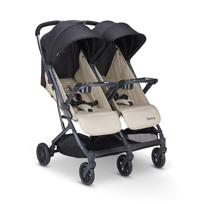 Joovy Kooper X2 Double Stroller, Lightweight Travel Stroller, Compact Fold with Tray, Sand