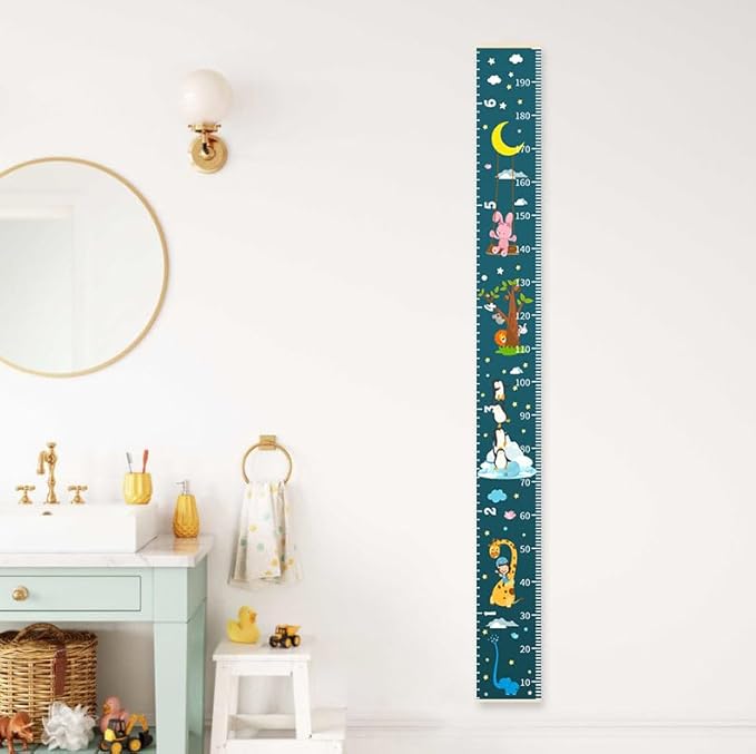 Baby Height Growth Chart - Canvas Height Chart for Kids Baby Child Toddler Boys Girls Growth Chart for Wall Room Nursery Decor Hangable and Removable Measuring Wall Ruler (Moon Rabbit, Beige Wood)