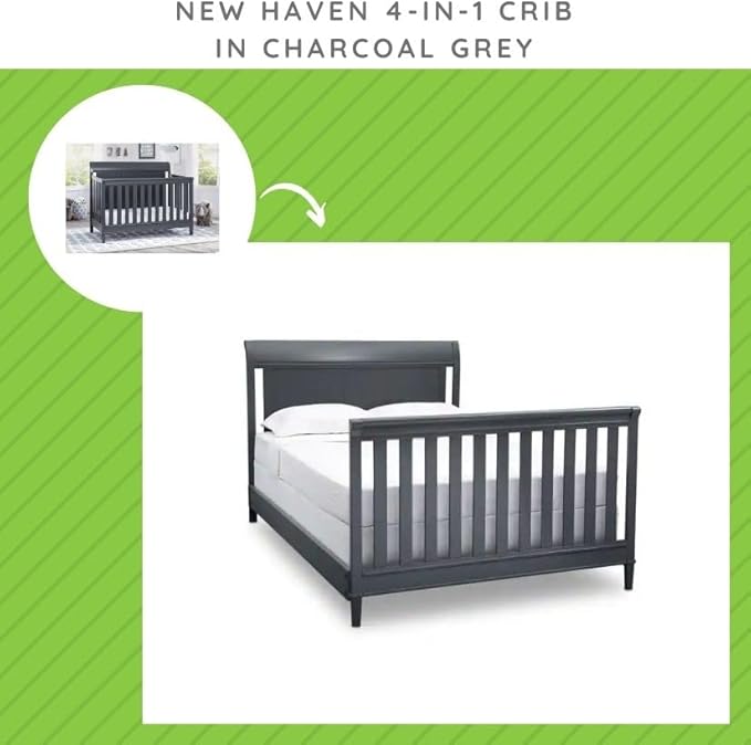 Full-Size Conversion Kit Bed Rails Compatible with Haven & New Haven Convertible Cribs by Delta Children - Solid Wood Rail #0050 - Toddler & Adult Bed Rail - Nursery Furniture (Charcoal Grey - 029)