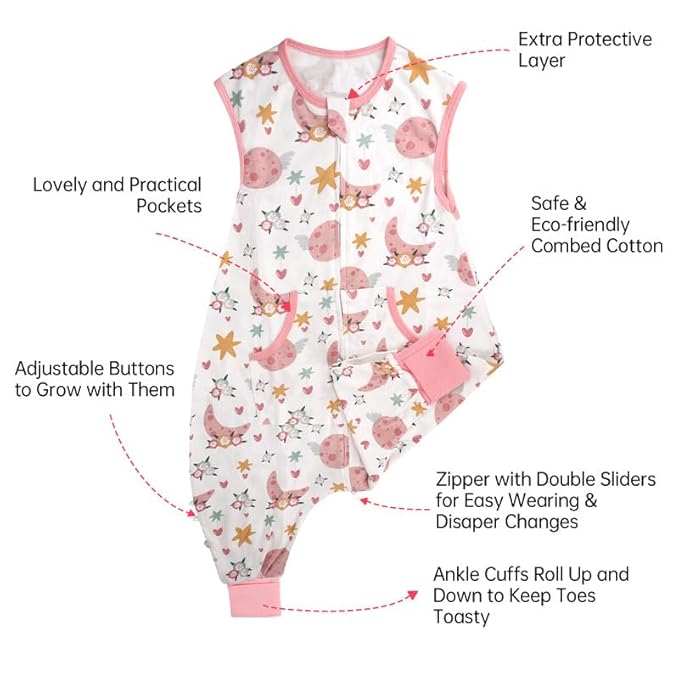 Toddler Sleeping Sack with Feet, Walker Sleep Sack, 0.5Tog (Flower 2T-3T)