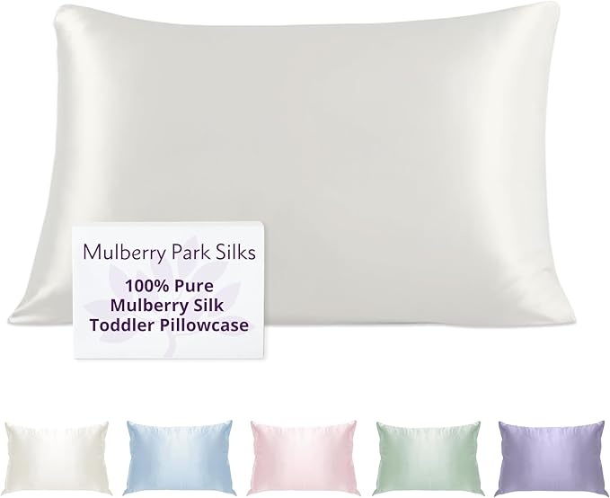 Mulberry Park 19 Momme Silk Pillowcase for Kids & Toddlers - Prevents Bed Head & Frizz, Gentle on Delicate Skin & Hair - Grade 6A Pure Mulberry Silk - 13" x 19" / Natural White