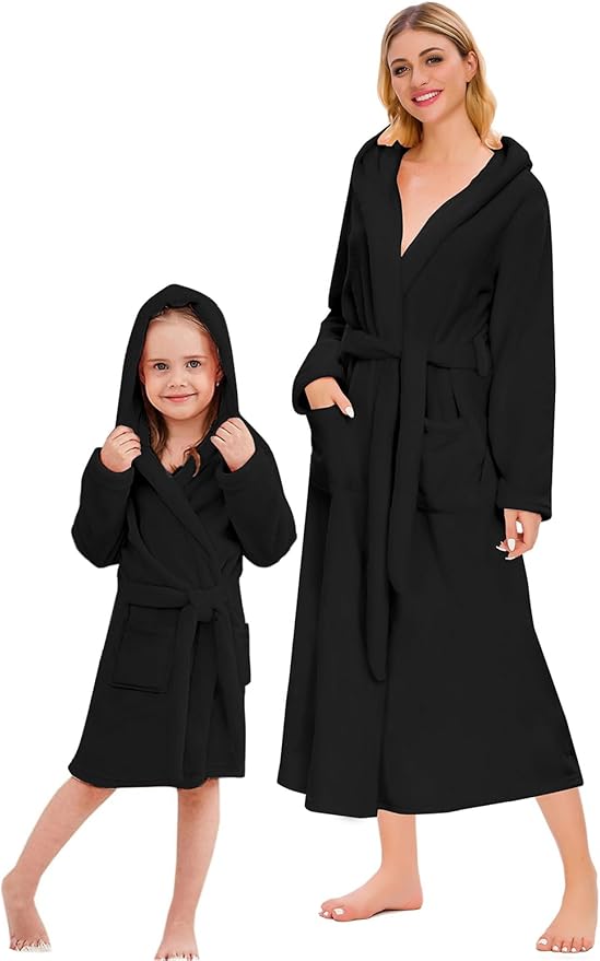 Umeyda Girls & Women Fleece Hooded Robes, Soft Fuzzy Bathrobe Warm Plush Fluffy Bath Robe for Kids Womens