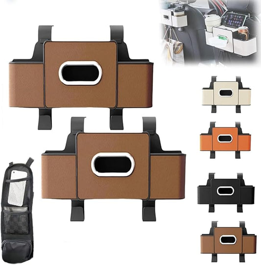 pupken Car Organizers and Storage Box, Car Organizers and Storage Box Behind Set, 4 in 1 Multifunctional Cars Organizer and Storage Back Seat for Hold Phone, Drinks, Handbag, Universal Fit (Brown*2)
