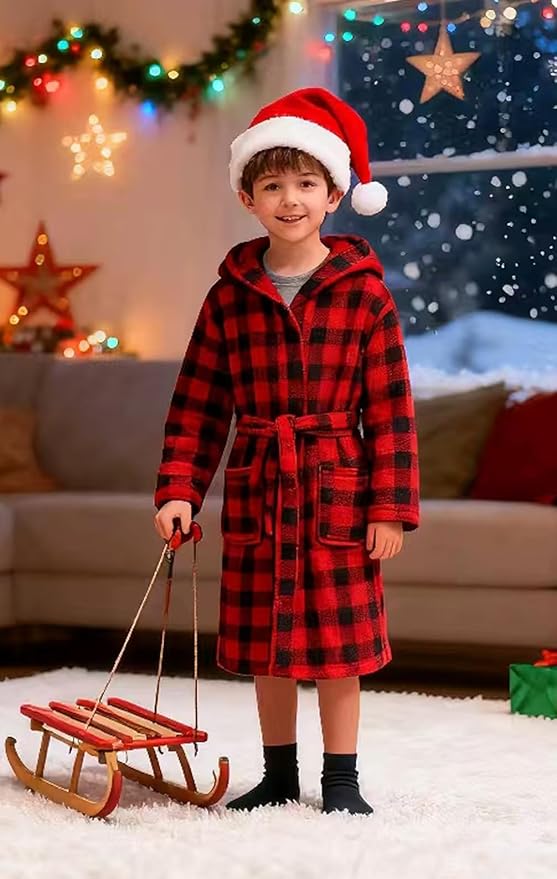 Boys Girls Robe Kids Flannel Hooded Bathrobe Sleepwear Pajamas Toddler Soft Plush Robes for Girls 2-16 Years